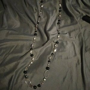 Black, gray, & white sweater necklace.